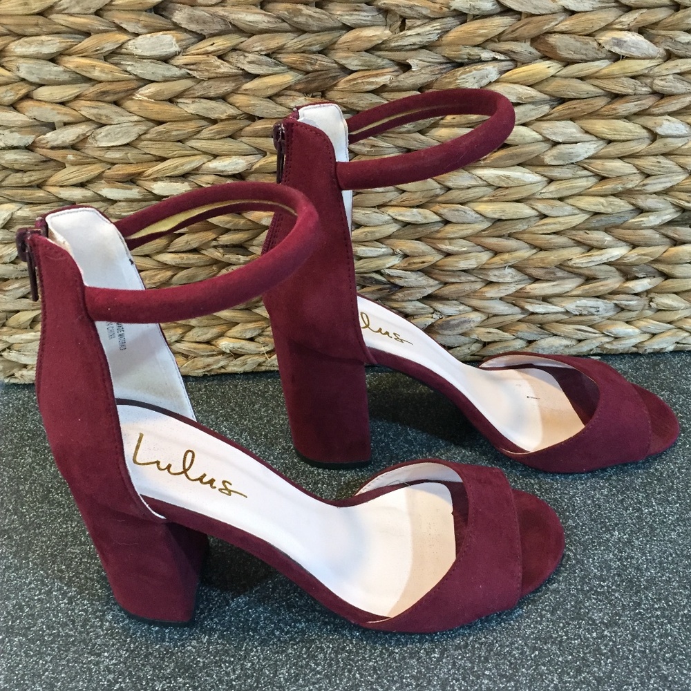 Lulu's Burgundy Block Heel Sandals